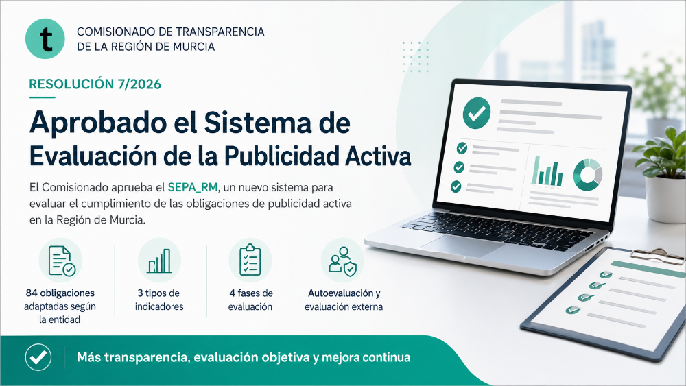 Imagen institucional sobre la aprobación del Sistema de Evaluación de la Publicidad Activa de la Región de Murcia, SEPA_RM, por el Comisionado de Transparencia.